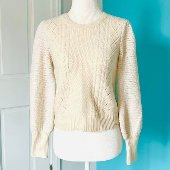 Anthropologie Elizabeth Pointelle Sweater with puff sleeves (size S) - Picture 2 of 14